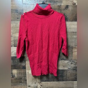 Premise Studio Red Turtleneck Sweater M 3/4 Sleeve Ribbed Knit NWT